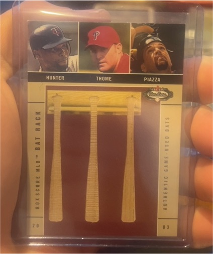 2003 Fleer Box Score #28 Bat Rack Trios Torii Hunter Jim Thome Mike Piazza — front