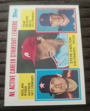 1984 Topps #707 NL Active Career Strikeout Leaders Steve Carlton / Nolan Ryan / Tom Seaver — front