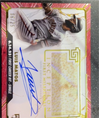 2024 Topps Inception First Milestones Auto Relic #FMAR-LM Luis Matos — front