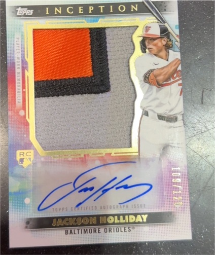 2024 Topps Inception #109 Jackson Holliday Jumbo Patch Autograph — front