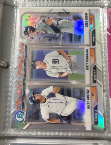2021 Bowman Chrome Talent Pipeline #TP-DET Zack Short /25 Matt Manning Riley Greene — front
