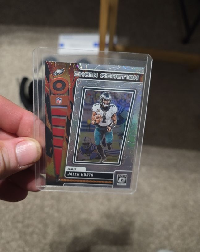 2023 Panini Donruss Optic #CR-JH Jalen Hurts Chain Reaction Silver Holo Prizm — front