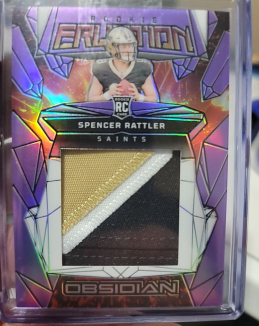 2024 Panini Obsidian #ERM-SRR Spencer Rattler Rookie Eruption Materials Patch — front