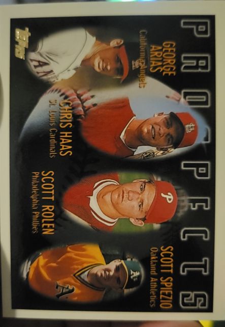 1996 Topps #434 George Arias / Chris Haas / Scott Rolen / Scott Spiezio — front