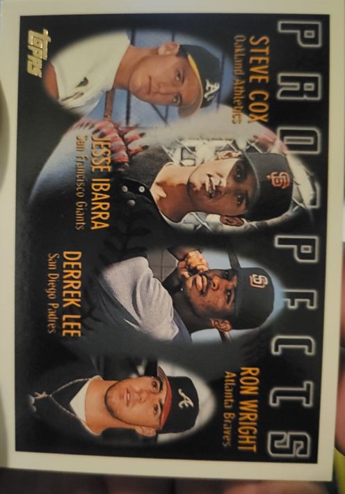 1996 Topps #424 Steve Cox / Jesse Ibarra / Derrek Lee / Ron Wright — front
