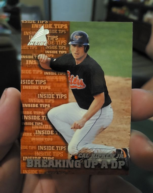 1998 Pinnacle Inside #144 Cal Ripken Jr. Breaking Up A DP — front