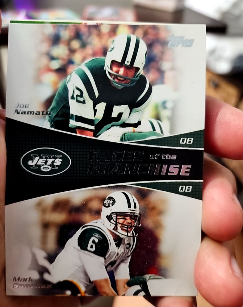 2011 Topps Faces of the Franchise #FF-NS Joe Namath / Mark Sanchez — front