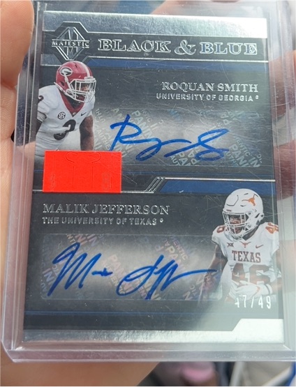 2018 Panini Majestic Black & Blue Dual Autograph Roquan Smith Malik Jefferson — front