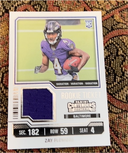 2023 Panini Contenders #TS39V Zay Flowers Rookie Ticket Swatches Variation — front