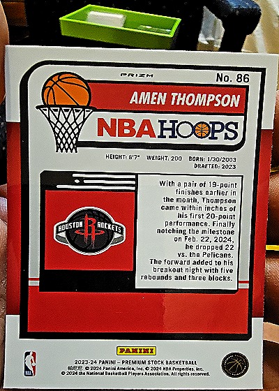 2023-24 Panini Prizm NBA Hoops #86 Amen Thompson — back