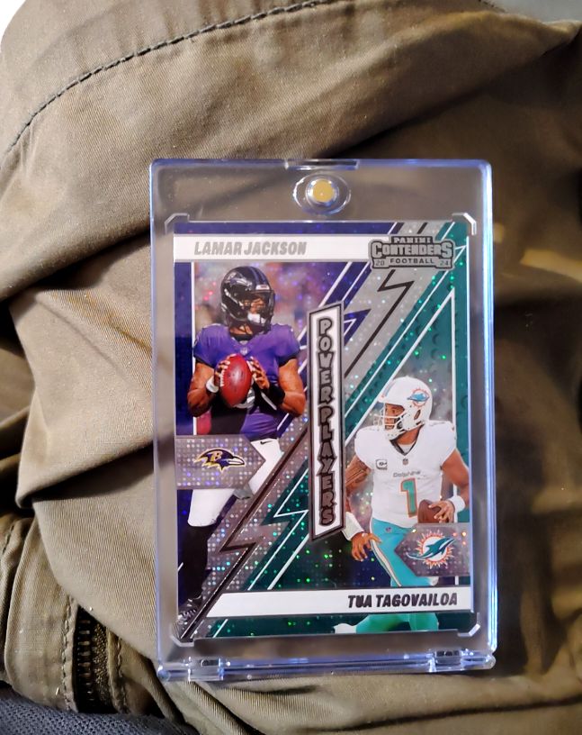 2024 Panini Contenders Power Players #2 Lamar Jackson/Tua Tagovailoa — front