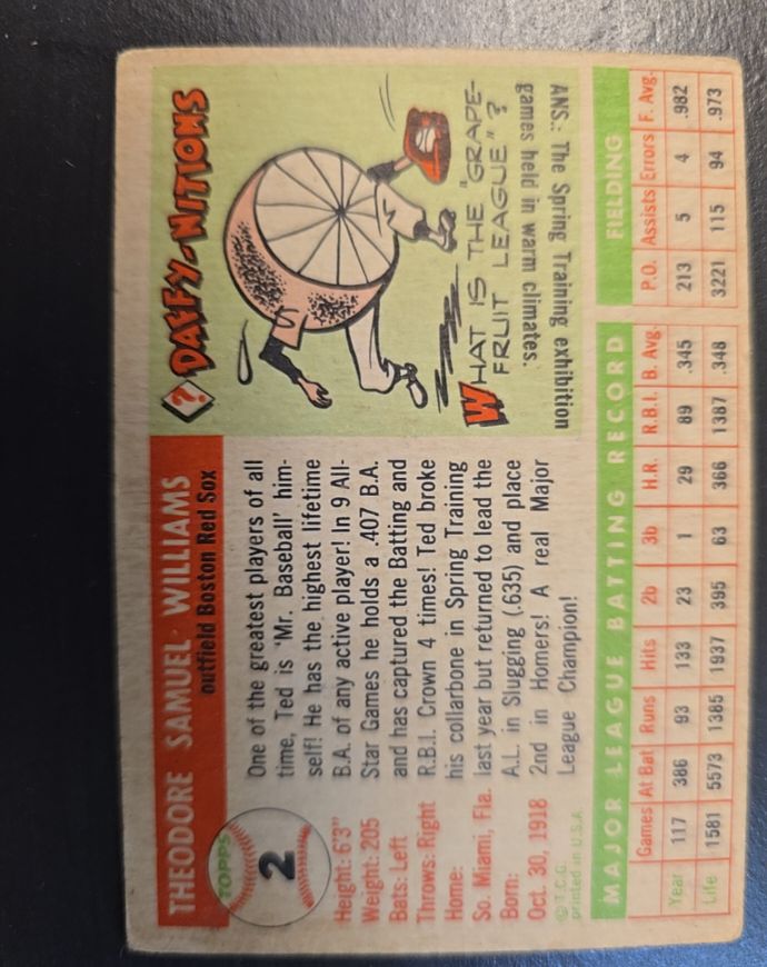 1955 Topps #2 Ted Williams — front