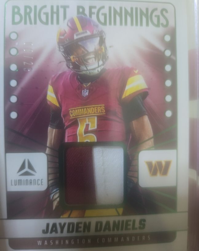 2025 Panini Luminance #BB-JDA Jayden Daniels Bright Beginnings Patch — front