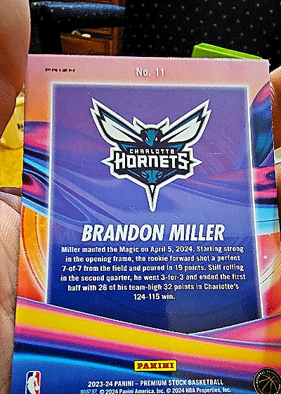 2023-24 Panini NBA Hoops Premium Stock Anti Gravity #11 Brandon Miller — back