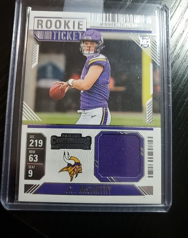 2024 Panini Contenders #RTS-JJM J.J. McCarthy Rookie Ticket Patch — front