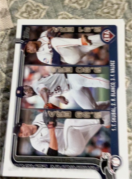 2025 Topps #5 AL ERA Leaders (Tarik Skubal / Ronel Blanco / Framber Valdez) — front