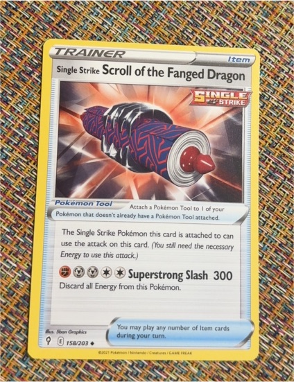 2021 Pokémon Evolving Skies #158 Scroll of the Fanged Dragon — front