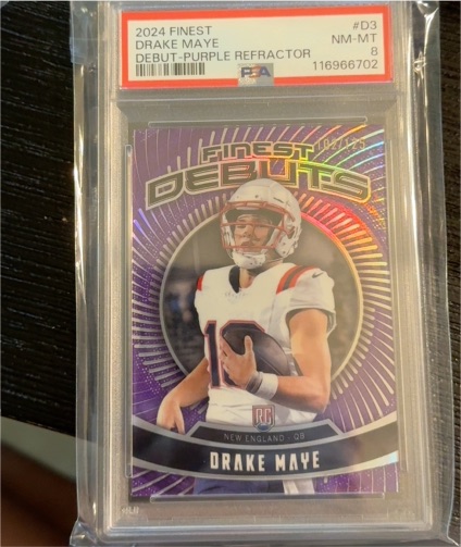 2024 Topps Finest #D3 Drake Maye Finest Debuts Purple Refractor — front