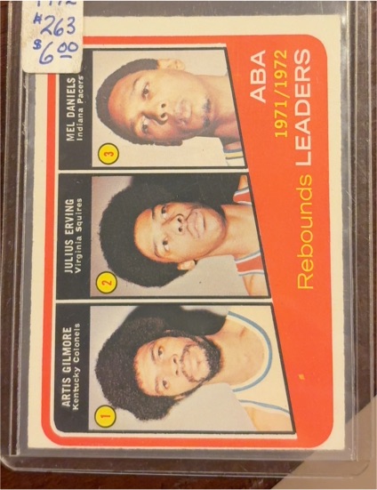 1972-73 Topps #263 ABA Rebounds Leaders Artis Gilmore Julius Erving Mel Daniels — front