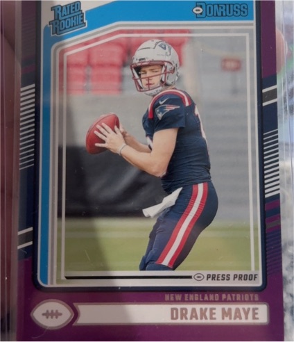 2024 Donruss #379 Drake Maye Rated Rookie Blue Press Proof — front