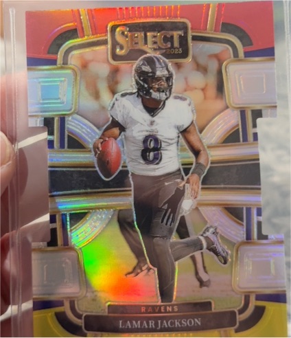 2023 Panini Select #7 Lamar Jackson Red and Yellow Prizms Die Cuts — front