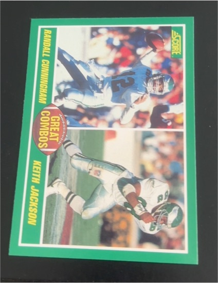 1989 Score #281 Randall Cunningham / Keith Jackson — front