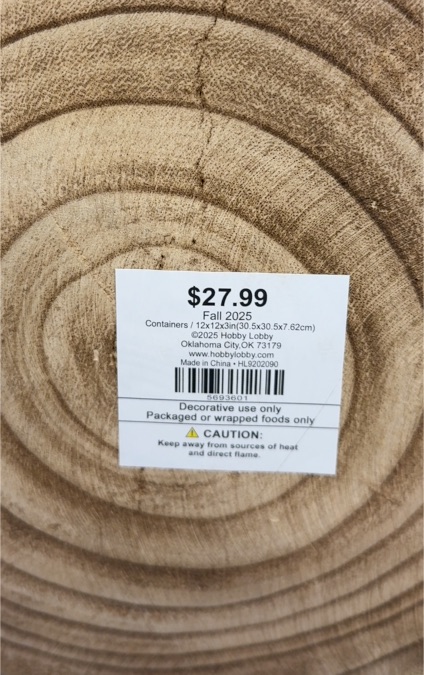 Fall 2025 Hobby Lobby Decorative Container — front