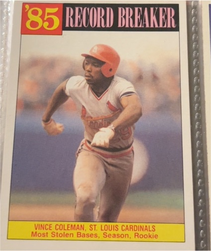 1986 Topps #201 Vince Coleman Record Breaker — front