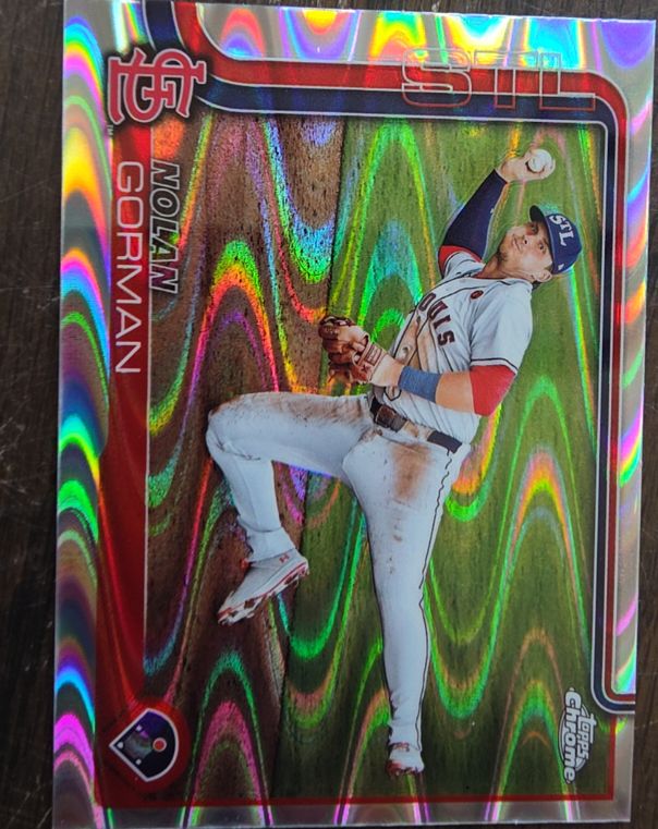 2025 Topps Chrome #80 Nolan Gorman Raywave Refractor — front