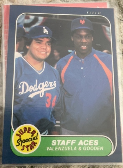1986 Fleer #641 Staff Aces Fernando Valenzuela & Dwight Gooden — front
