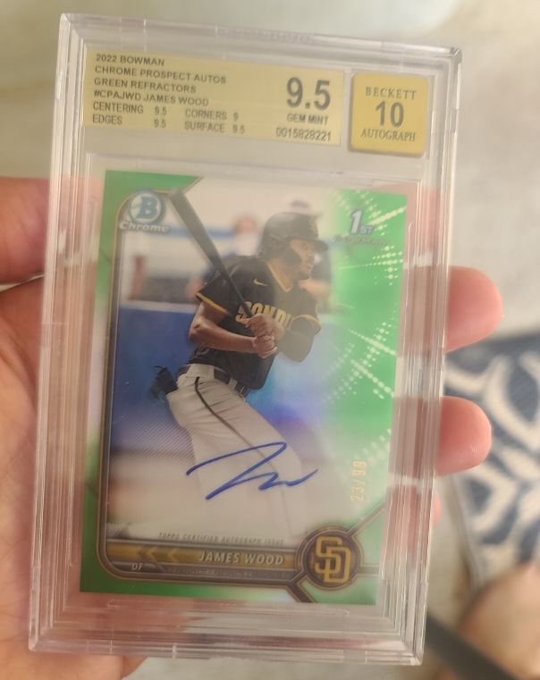 2022 Bowman Chrome Prospect Autos Green Refractors #CPA-JWD James Wood — front