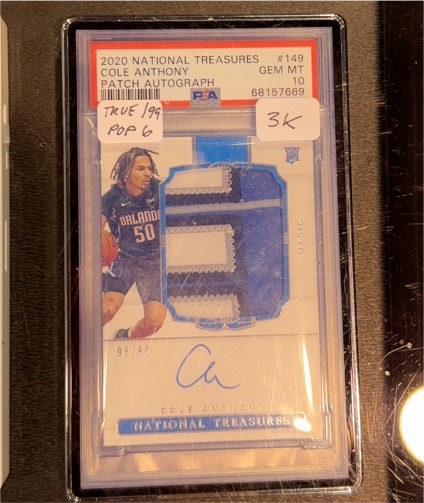 2020 Panini National Treasures #149 Cole Anthony — front