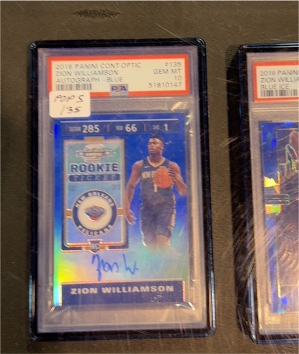 2019 Panini Contenders Optic #135 Zion Williamson Rookie Ticket Auto Blue — front