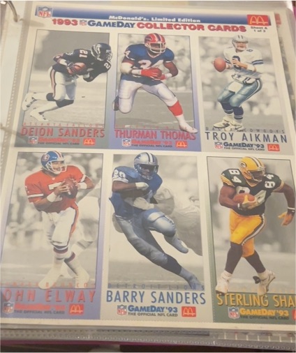 1993 McDonald's Limited Edition NFL GameDay Collector Cards Sheet A 1 of 3 — front