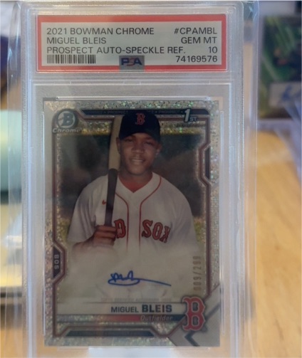2021 Bowman Chrome #CPAMBL Miguel Bleis Prospect Auto Speckle Ref — front