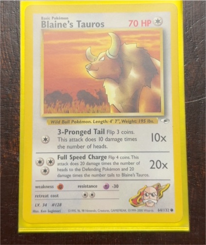 2000 Pokémon Gym Heroes #64 Blaine's Tauros — front