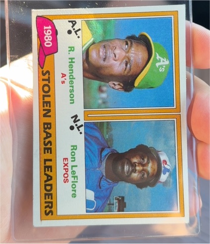 1981 Topps #4 1980 Stolen Base Leaders Rickey Henderson / Ron LeFlore — front