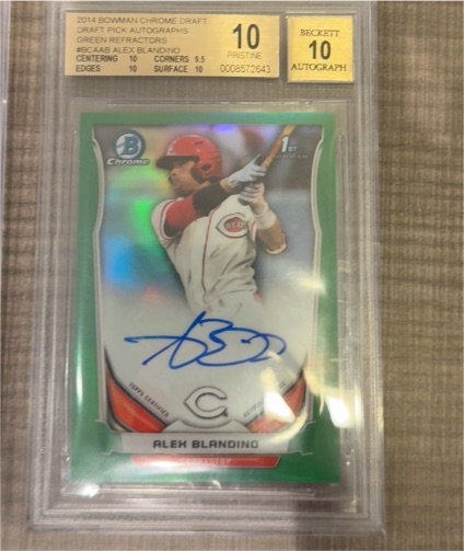 2014 Bowman Chrome Draft Pick Autographs Green Refractors #BCAAB Alex Blandino — front