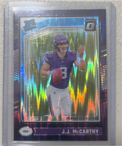 2024 Panini Donruss Optic #235 J.J. McCarthy Purple Shock Rated Rookie — front