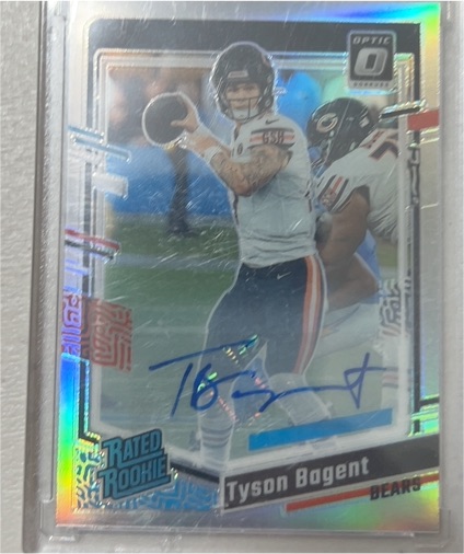 2023 Donruss Optic Rated Rookie Blue Prizm Autographs #296 Tyson Bagent — front