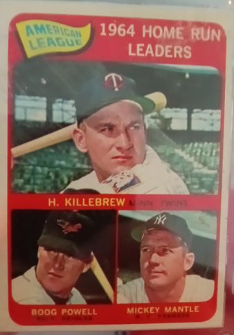 1965 Topps #3 American League 1964 Home Run Leaders Harmon Killebrew Boog Powell Mickey Mantle — front
