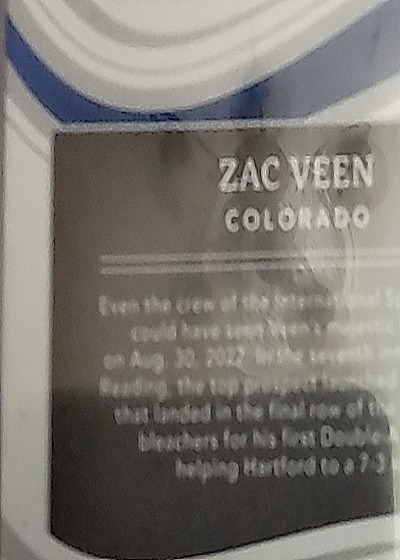 2022 Upper Deck #231 Zac Veen — back