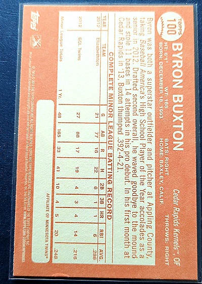 2013 Topps Heritage Minor League #100 Byron Buxton — back