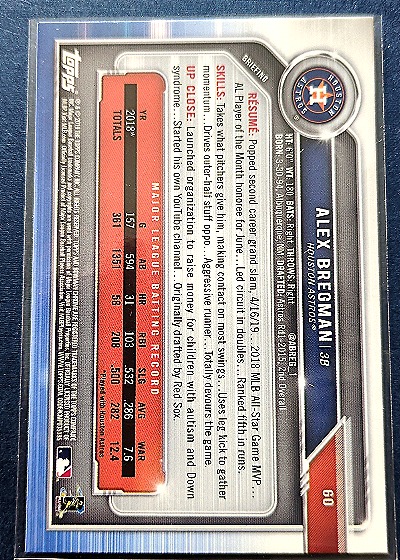 2019 Bowman Chrome #60 Alex Bregman — back