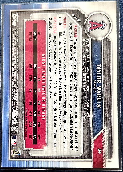 2019 Bowman Chrome #34 Taylor Ward — back