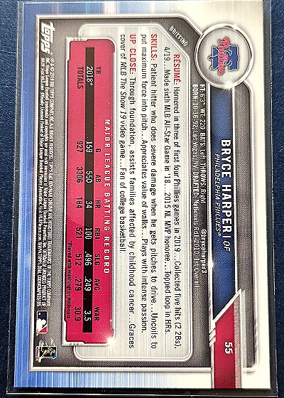 2021 Bowman Chrome #55 Bryce Harper — back