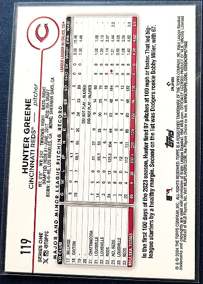 2024 Topps #119 Hunter Greene — back