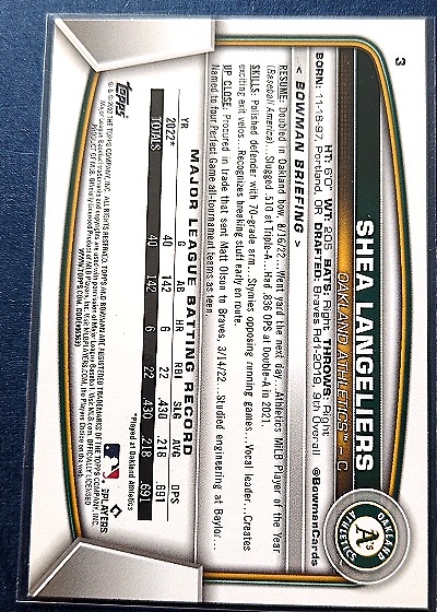 2023 Bowman #3 Shea Langeliers — back