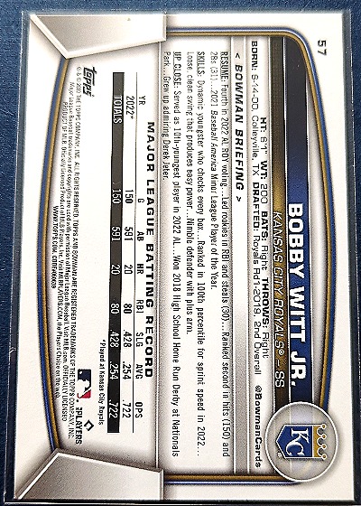 2023 Bowman #57 Bobby Witt Jr. — back