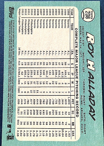 2014 Topps Heritage #208 Roy Halladay — back